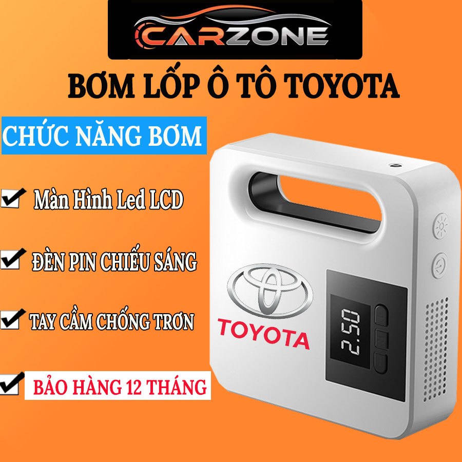 Bơm Lốp Ô Tô Mini - Bơm Lốp TOYOTA Cao Cấp, Màn Hình LCD Bơm Điện Tử Tự Ngắt Tiện Lợi