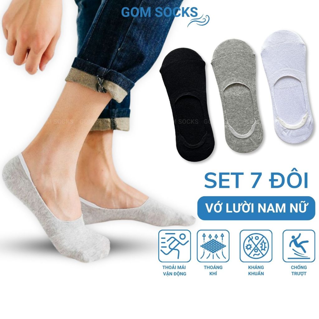 Set 7 đôi tất lười nam GOMSOCKS cotton mềm mại êm chân, có đệm cao su chống tụt gót, hút ẩm tốt - TAT-LUOI-02-CB7