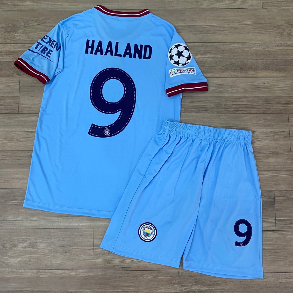 Bộ quần áo bóng đá Man City 2023 in tên HAALAND số 9 Font C1