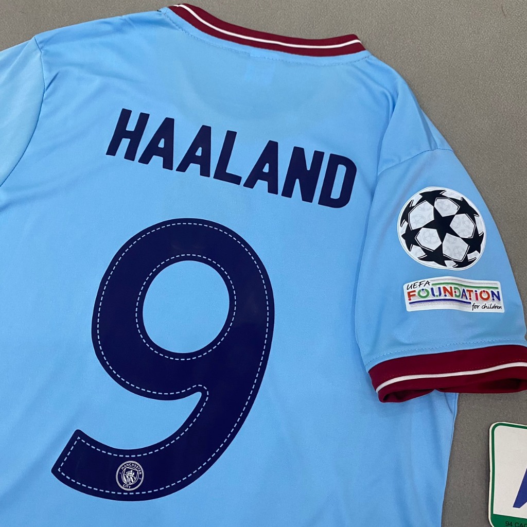 Bộ quần áo bóng đá Man City 2023 in tên HAALAND số 9 Font C1