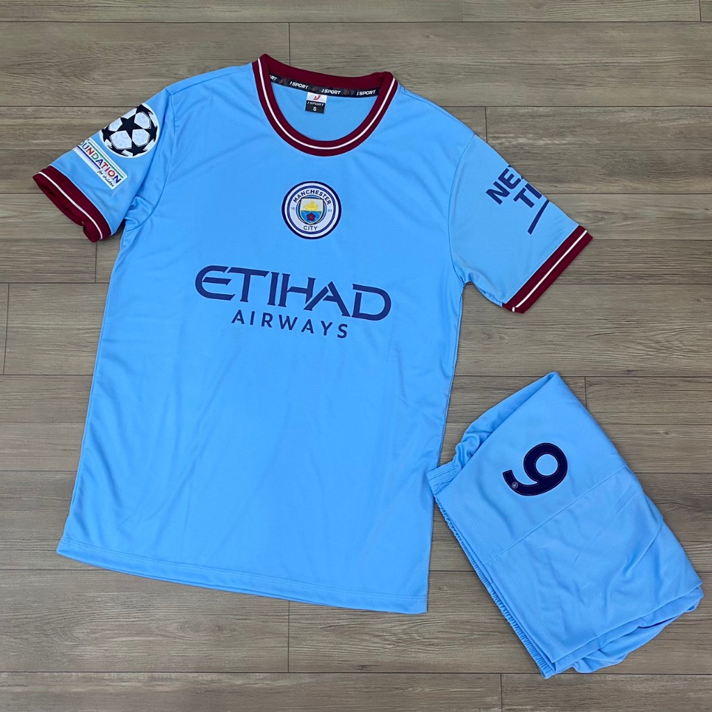 Bộ quần áo bóng đá Man City 2023 in tên HAALAND số 9 Font C1