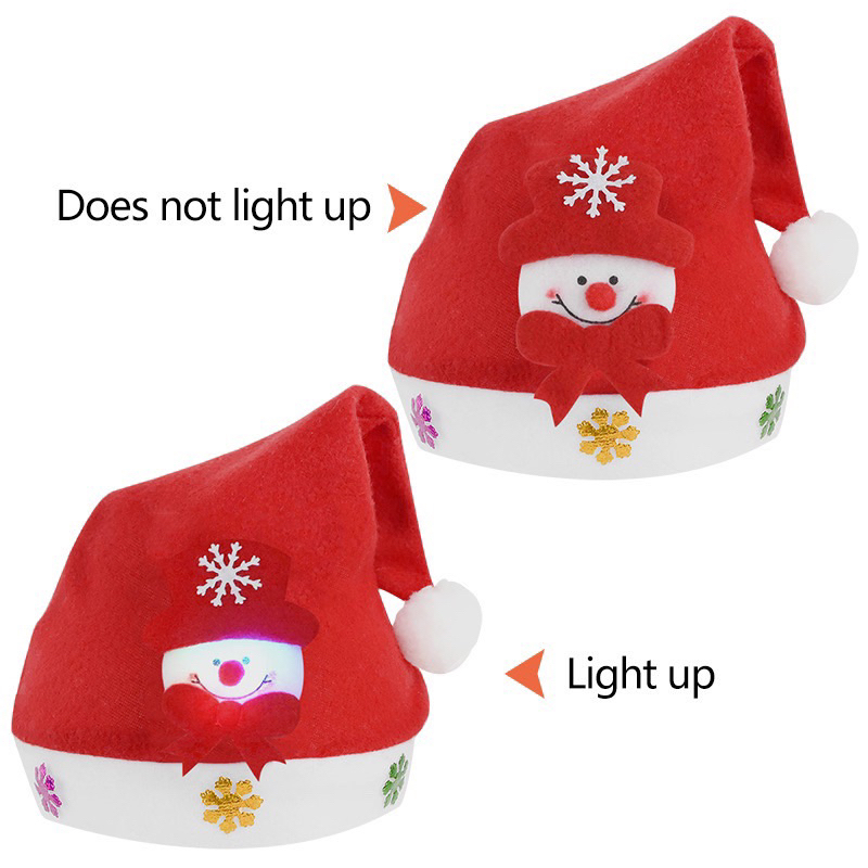 Nón noel có đèn Led phát sáng vải nỉ, mũ ông già noel Người Tuyết Tuần Lộc, Mũ giáng sinh cho trẻ em, người lớn