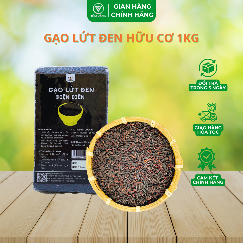 Gạo Lứt Đen Hữu Cơ - Ăn Kiêng/ Giảm Cân/ Healthy/ Eatclean/ Tiểu Đường - Túi 1kg - Tôm Vàng