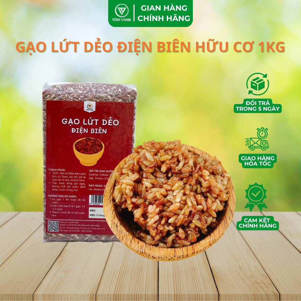 Gạo Lứt Dẻo Điện Biên Hữu Cơ - Ăn Kiêng/ Giảm Cân/ Healthy/ Eatclean/ Tiểu Đường - Túi 1kg - Tôm Vàng