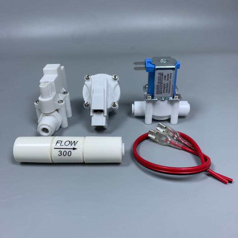 Van Áp Cao, Van Áp Thấp, Van Điện Từ, Van Thải Flow 300 Dây Nối Nhanh Phi 6 Cho Máy Lọc Nước RO