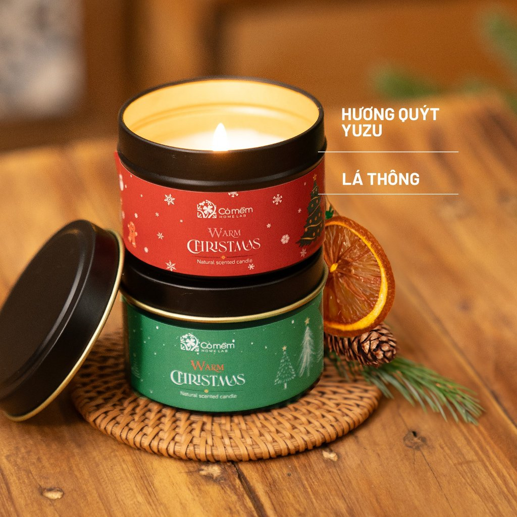 [Màu ngẫu nhiên]Nến thơm thiên nhiên an lành Warm Christmas Cỏ Mềm 60g