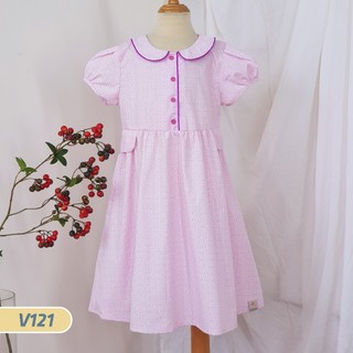 V121 Váy Cotton Bé Gái Xinh House Cổ Sen Màu Hồng Daáng Xoè