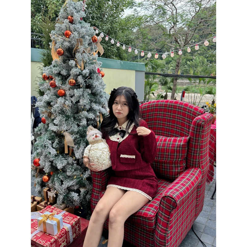 ERA TWEED SET - Set dạ tweed tiểu thư cổ bèo viền ren bazizcloset ẢNH THẬT