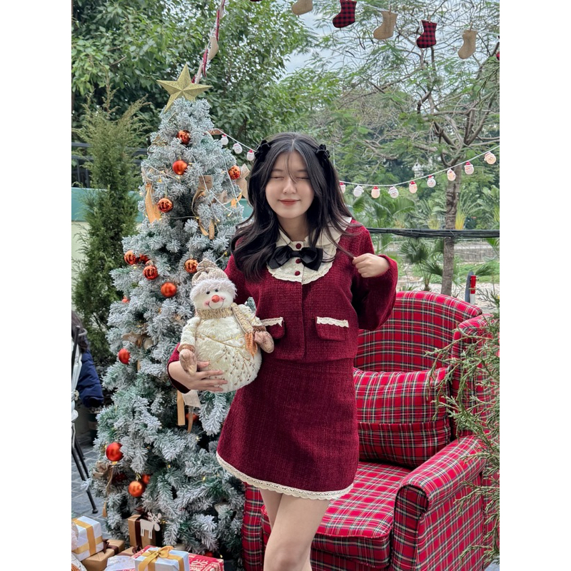 ERA TWEED SET - Set dạ tweed tiểu thư cổ bèo viền ren bazizcloset ẢNH THẬT