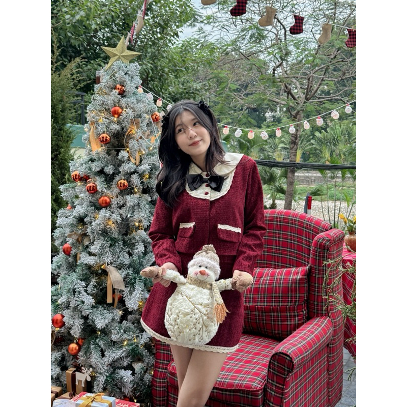 ERA TWEED SET - Set dạ tweed tiểu thư cổ bèo viền ren bazizcloset ẢNH THẬT