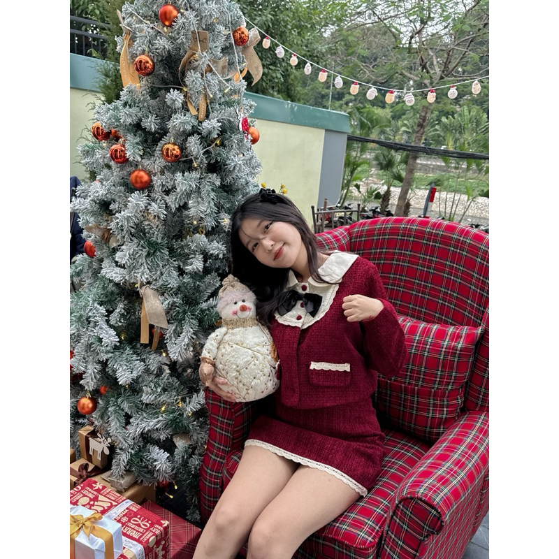 ERA TWEED SET - Set dạ tweed tiểu thư cổ bèo viền ren bazizcloset ẢNH THẬT