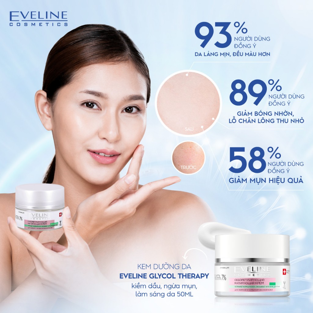 Kem Dưỡng Da Eveline Glycol Therapy Kiềm Dầu Ngừa Làm Sáng Da 50ML