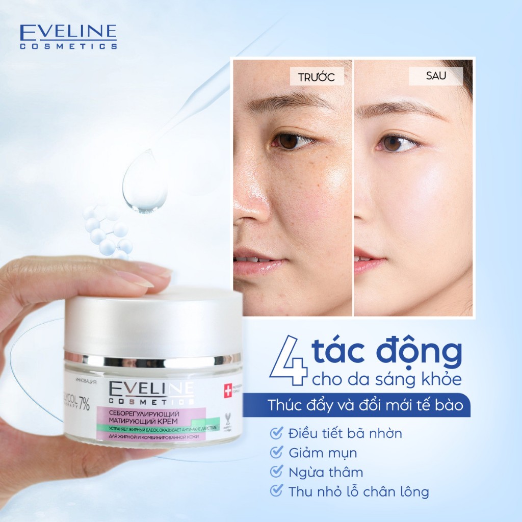 Kem Dưỡng Da Eveline Glycol Therapy Kiềm Dầu Ngừa Làm Sáng Da 50ML