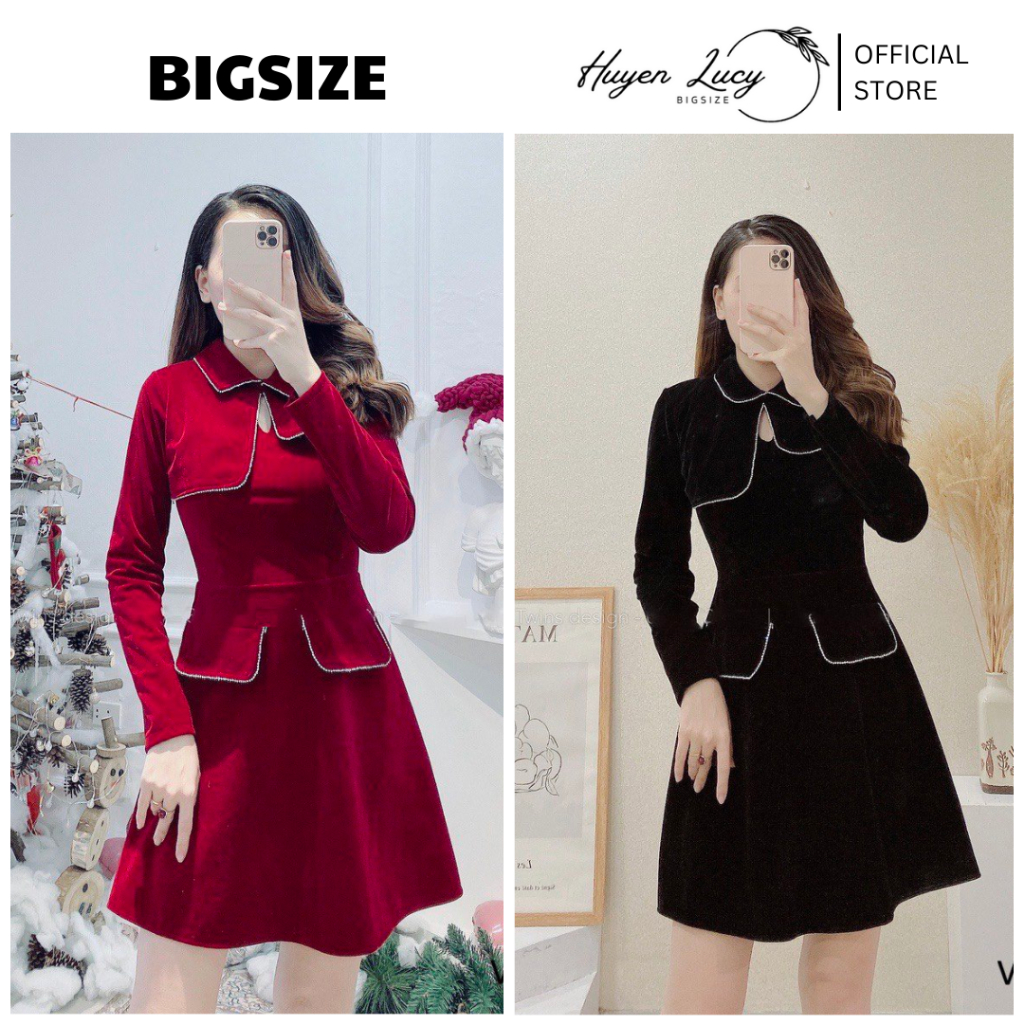 Đầm nhung thiết kế tiểu thư váy dài tay công sở BIGSIZE từ 55kg đến 95kg cực xinh vải co giãn tốt VN07 Huyền Lucy Bigsiz