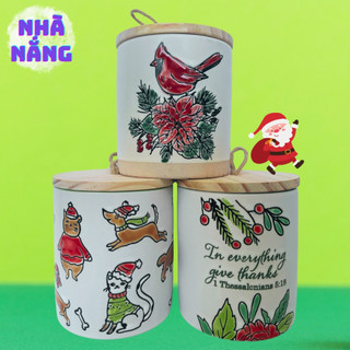 Set nến thơm quà tặng năm mới, nến thơm mùi thông hũ gốm thô, hoa nổi Vintage cực đẹp