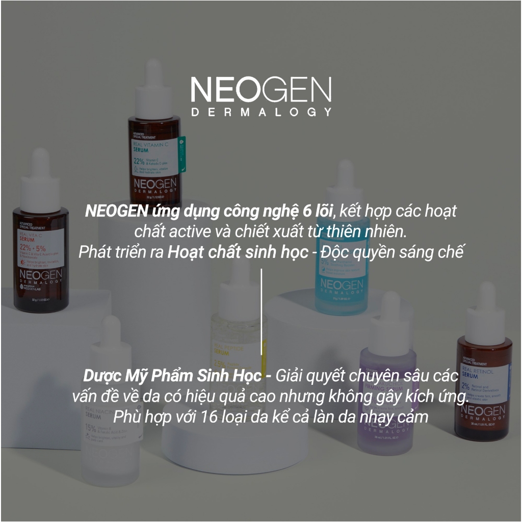 [MỚI] Serum Hoạt Chất Sinh Học Neogen Dermalogy Real Vitamin C / Peptide / Niacinamide / Retinol / Bakuchiol / HA 30ml