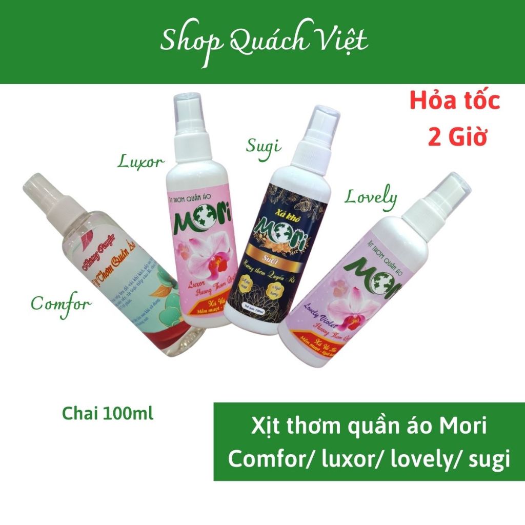 Xịt thơm quần áo MORI, hương comfor/ lovely/ luxor, dành cho tiệm giặt là, dung tích 100ml, shop quachviet