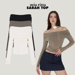 Áo thun Sarah Top Mia Ritta A2177 - Áo thun mỏng trễ vai buộc nơ lưng - Áo thun hở vai dài tay