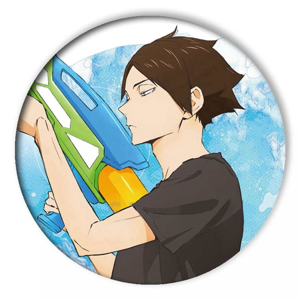 Huy hiệu HAIKYUU!! ver SÚNG NƯỚC Vua bóng chuyền in hình anime chibi quà tặng xinh xắn độc đáo ghim cài áo cặp sách