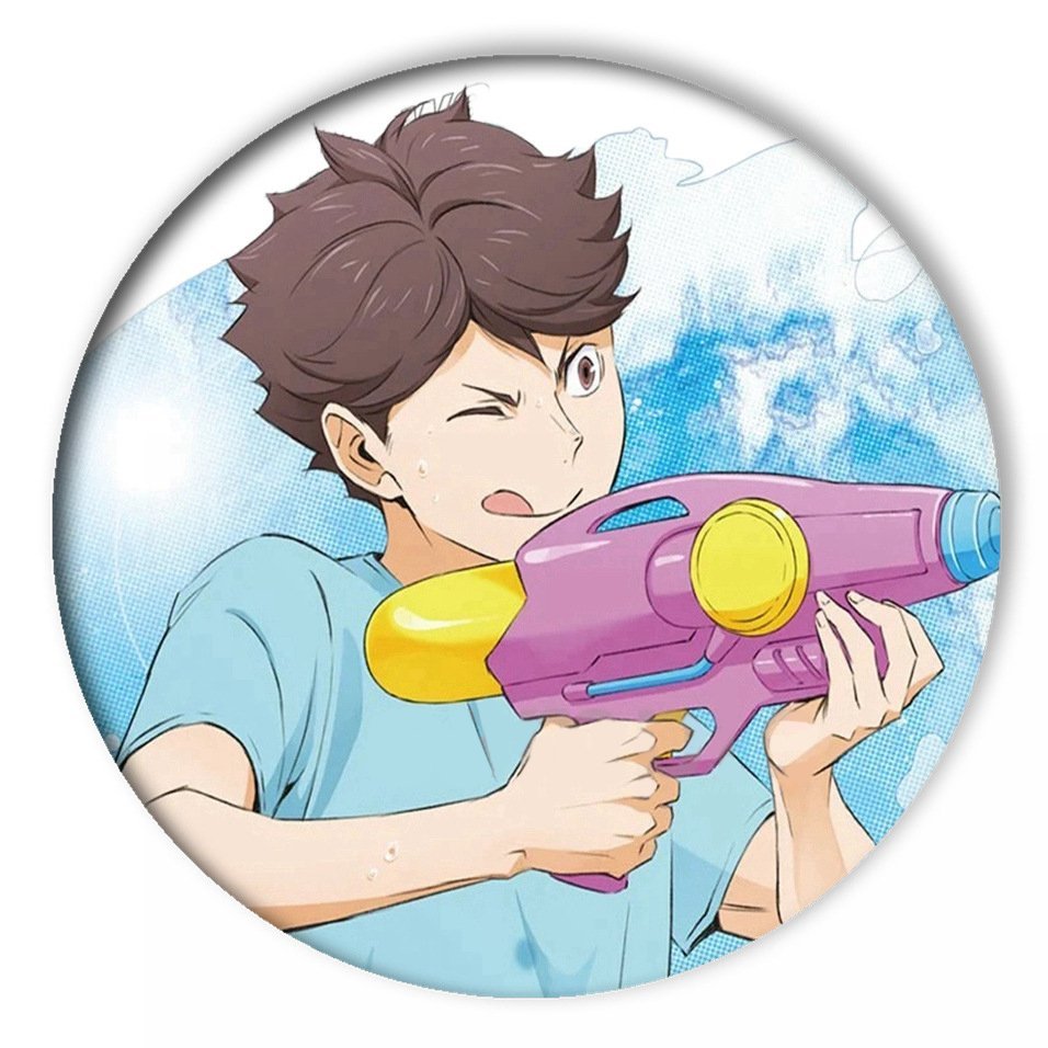 Huy hiệu HAIKYUU!! ver SÚNG NƯỚC Vua bóng chuyền in hình anime chibi quà tặng xinh xắn độc đáo ghim cài áo cặp sách