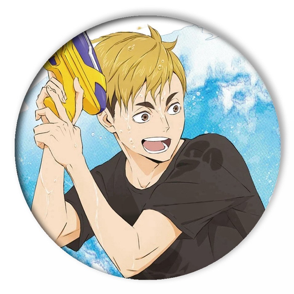 Huy hiệu HAIKYUU!! ver SÚNG NƯỚC Vua bóng chuyền in hình anime chibi quà tặng xinh xắn độc đáo ghim cài áo cặp sách