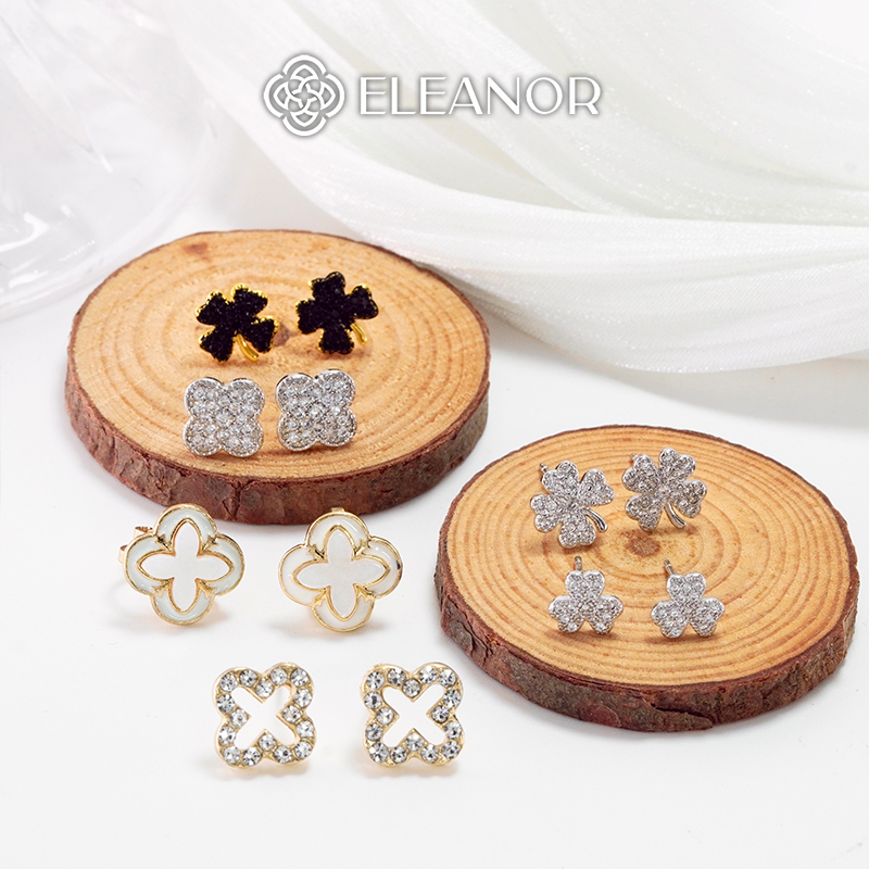 Bông tai nữ chuôi bạc 925 Eleanor Accessories hình cỏ bốn lá phụ kiện trang sức 6226