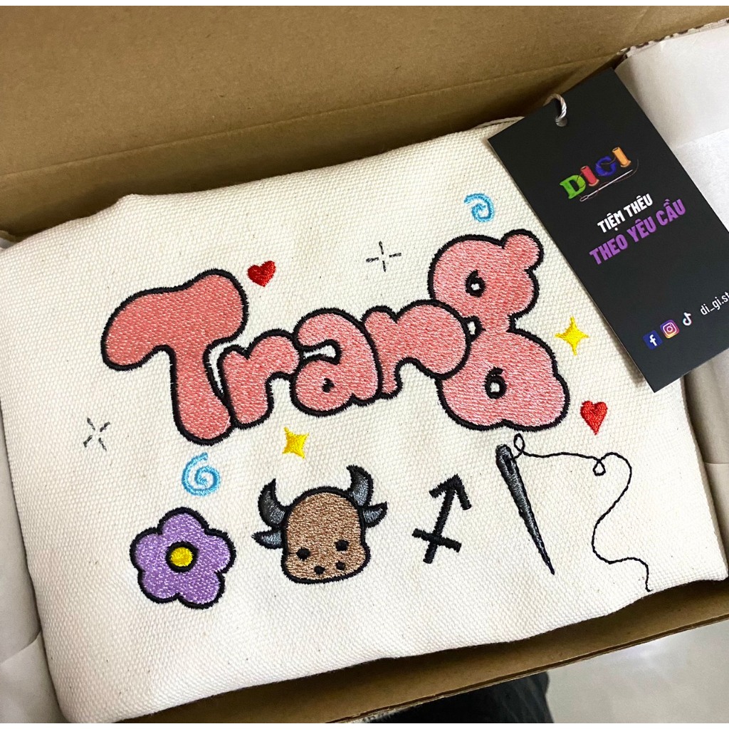 Túi Tote Canvas Thêu Tên Và Hoạ Tiết Theo Yêu Cầu