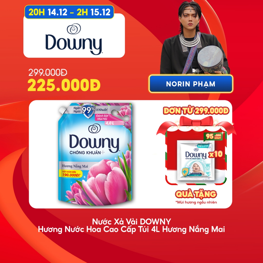 [Norin Phạm x Downy] Nước Xả Vải DOWNY Hương Nước Hoa Cao Cấp Túi 4L Hương Nắng mai