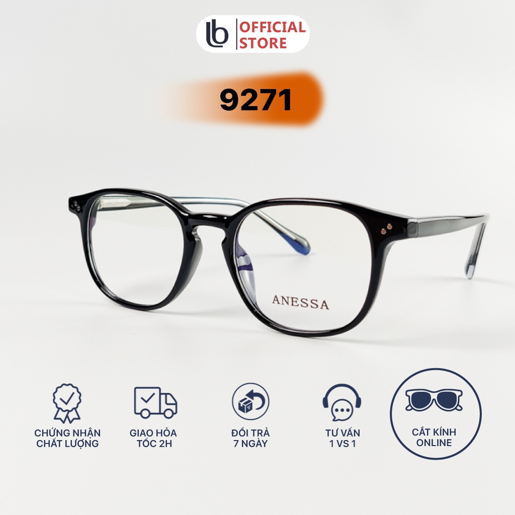 Mắt kính giả cận nữ nam LB Eyewear 9271 gọng vuông chữ nhật chất liệu nhựa lõi kim loại chắc chắn, không đau tai khi đeo