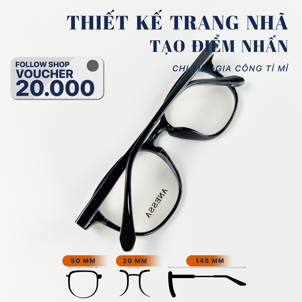 Mắt kính giả cận nữ nam LB Eyewear 9271 gọng vuông chữ nhật chất liệu nhựa lõi kim loại chắc chắn, không đau tai khi đeo