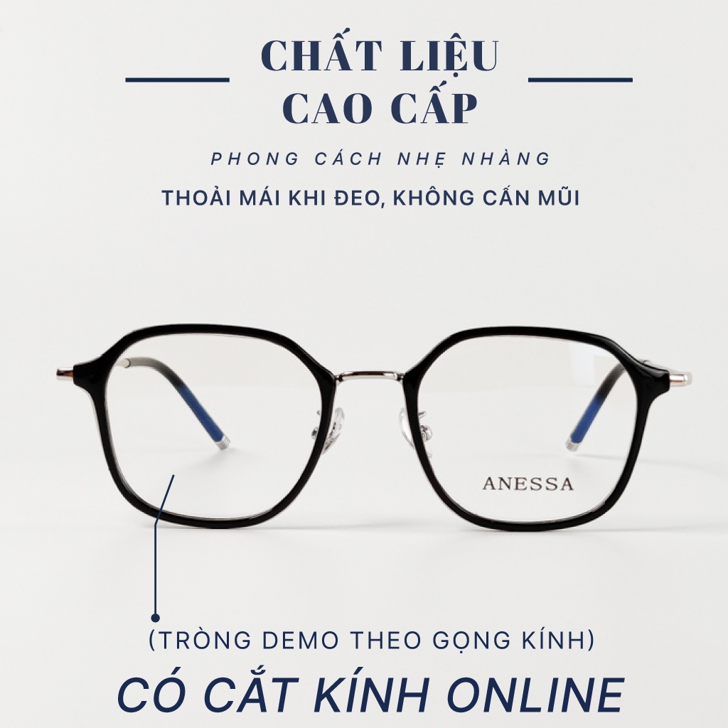 Kính không độ nam nữ LB Eyewear 9246 gọng vuông bầu chất liệu nhựa viền kim loại, thời trang, không đau tai