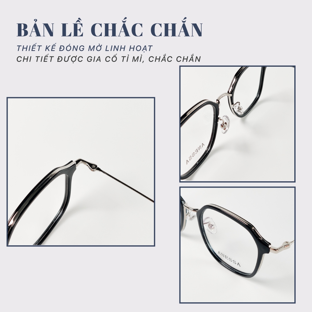 Kính không độ nam nữ LB Eyewear 9246 gọng vuông bầu chất liệu nhựa viền kim loại, thời trang, không đau tai