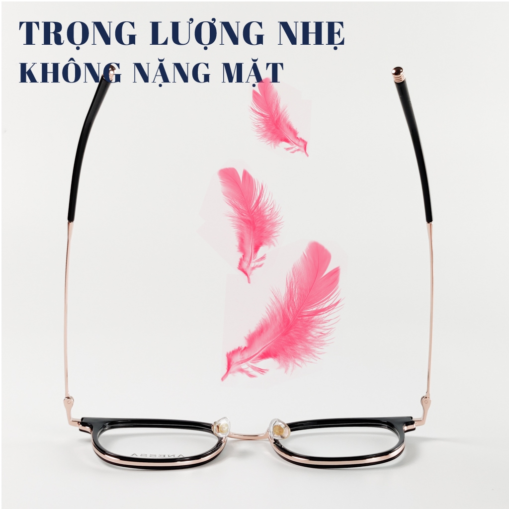 Gọng kính cận nam nữ LB Eyewear 9247 dáng vuông bầu chất liệu nhựa kết hợp kim loại, thời trang không độ