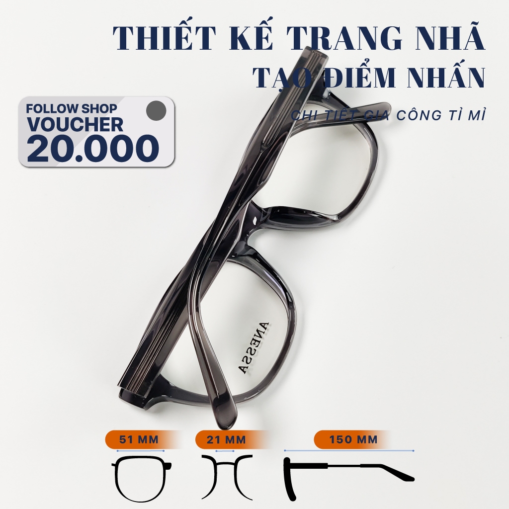 Kính cận nữ nam LB Eyewear 9254 gọng kính vuông chất liệu nhựa cao cấp, càng kính to chắc chắn, thời trang