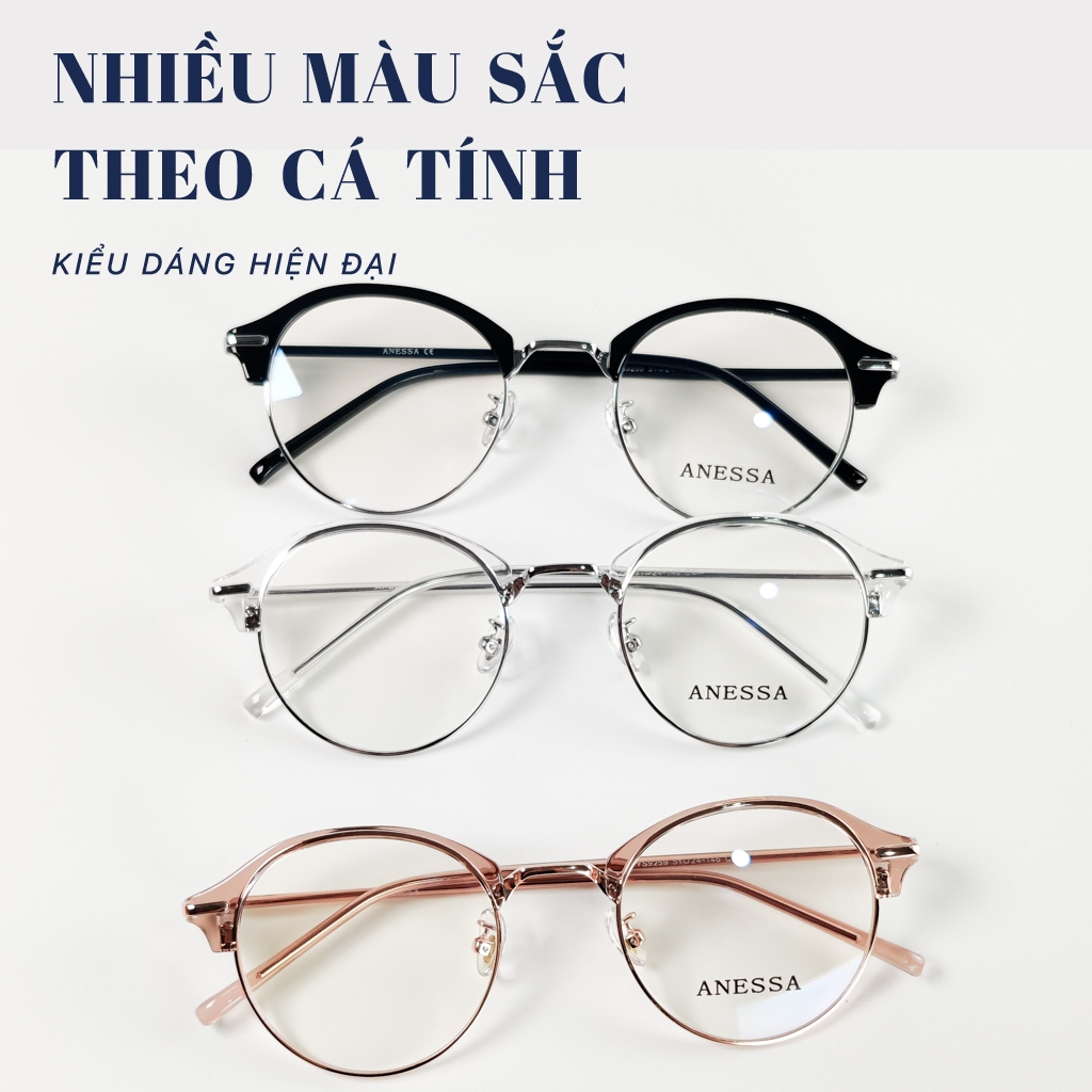 Gọng kính tròn nam nữ LB Eyewear 9259 kính mắt giả cận thời trang, chất liệu viền kim loại gọng nhựa cao cấp