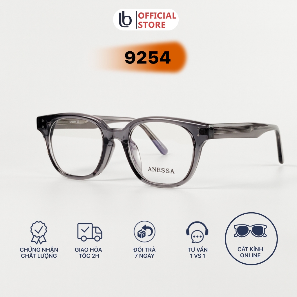 Kính cận nữ nam LB Eyewear 9254 gọng kính vuông chất liệu nhựa cao cấp, càng kính to chắc chắn, thời trang