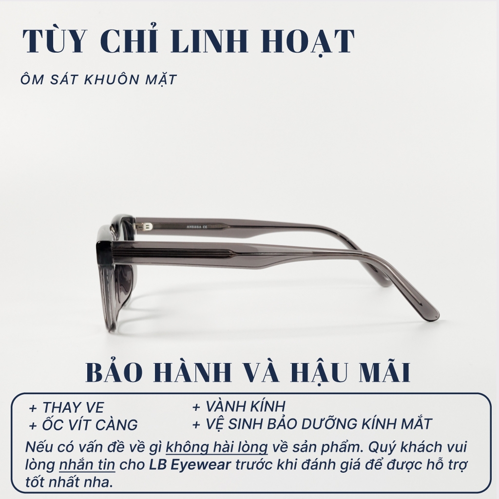 Kính cận nữ nam LB Eyewear 9254 gọng kính vuông chất liệu nhựa cao cấp, càng kính to chắc chắn, thời trang