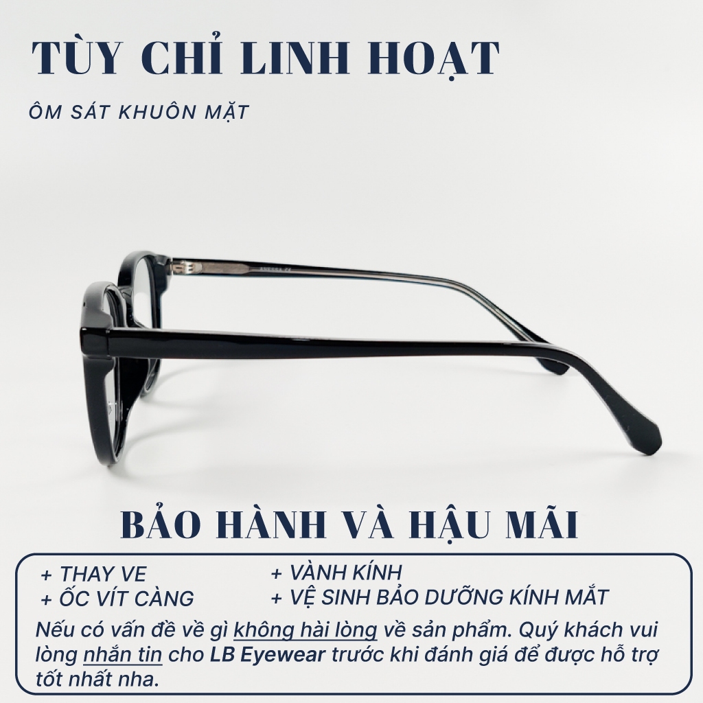 Mắt kính giả cận nữ nam LB Eyewear 9271 gọng vuông chữ nhật chất liệu nhựa lõi kim loại chắc chắn, không đau tai khi đeo