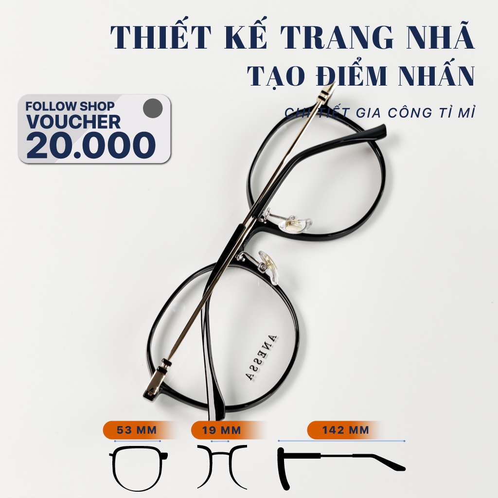 Gọng kính tròn giả cận LB Eyewear 72056 mắt kính thời trang chất liệu nhựa, ôm mặt, không gây đau tai