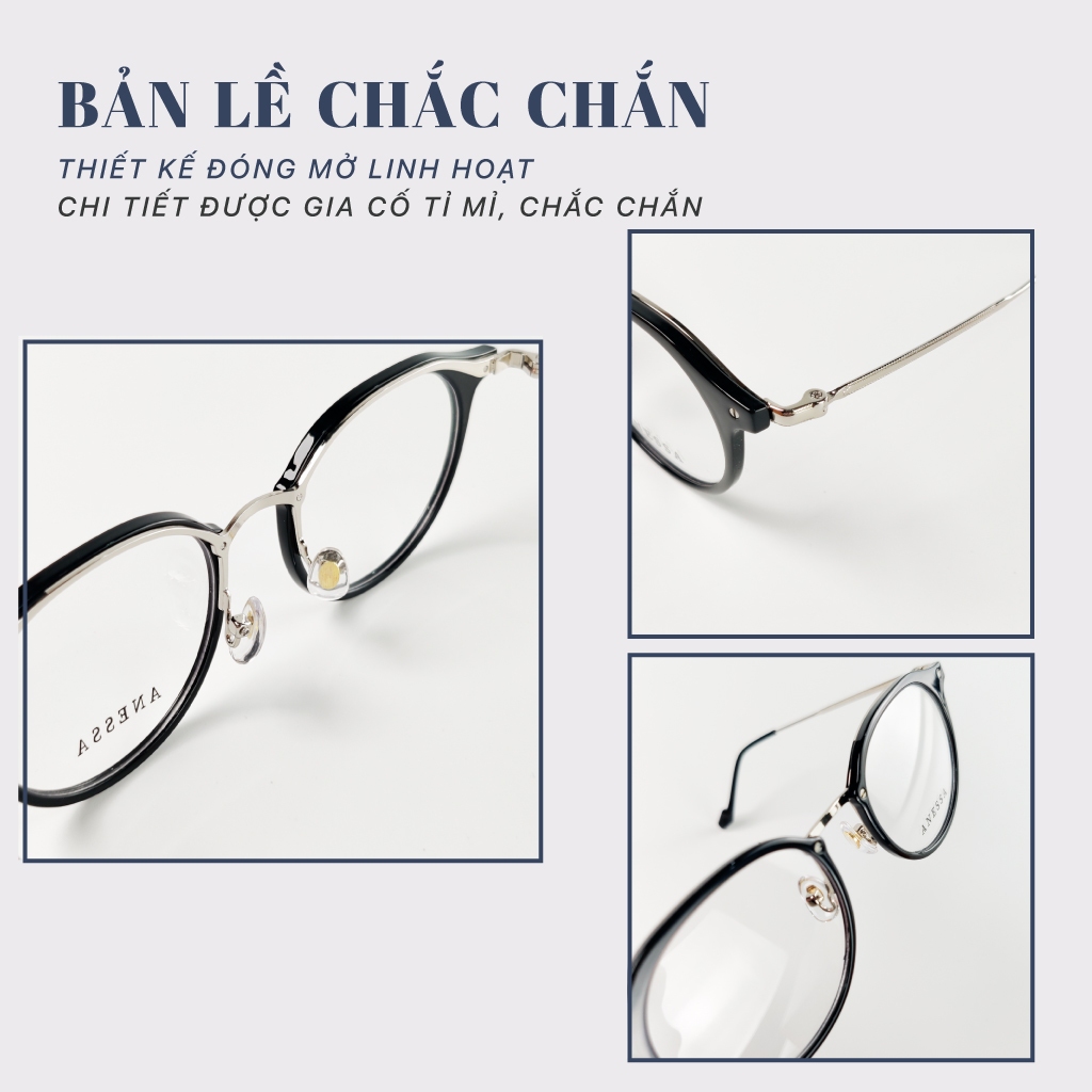 Gọng kính tròn không độ LB Eyewear 72077 chất liệu nhựa viền kim loại gia cố, ôm mặt, nhẹ, không gây đau tai thời trang