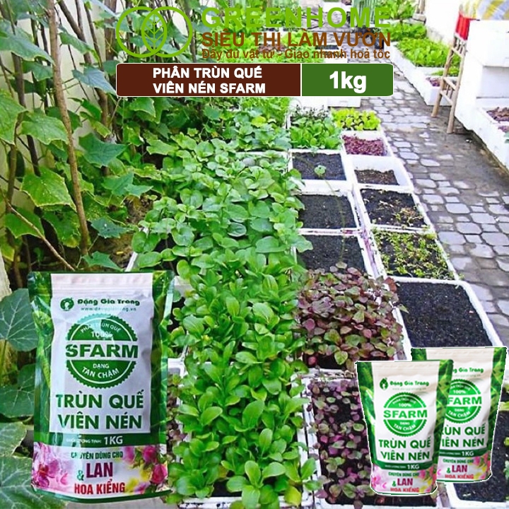 Phân Trùn Quế Viên Nén Greenhome, Sfarm, Bao 1kg, Dinh Dưỡng Hữu Cơ, Không Mùi, Tốt Cho Lan, Bonsai, Rau, Cây Ăn Trái