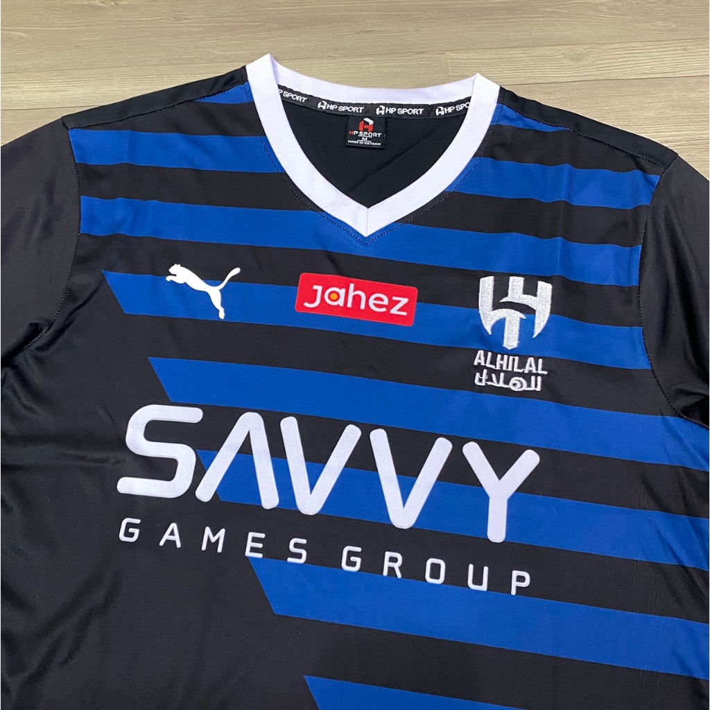 Bộ quần áo bóng đá Al Hilal đen sọc xanh sân khách 2024 HP FLG