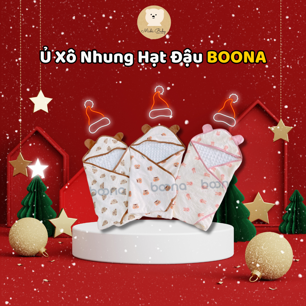 Ủ Thu Đông 2 Mặt Xô Muslin Nhung Hạt Đậu Boona Cao Cấp - Kích Thước 75x75cm - Michi Baby MC325
