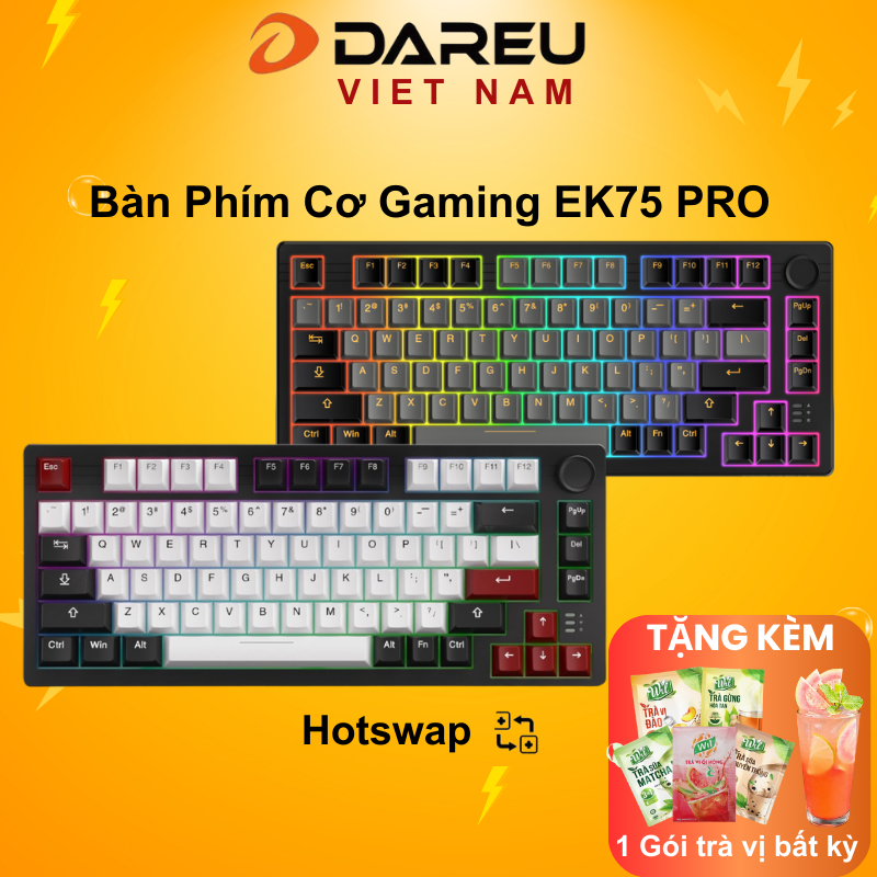 Bàn phím cơ không dây DAREU EK75 PRO - BLACK GOLDEN (Hotswap, Pin: 3.750mAh ,Triple Mode, Gasket Mount, RGB )