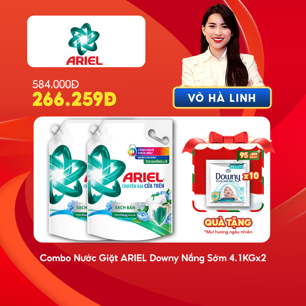 [Chỉ còn 266K sau khi áp voucher] Combo Nước Giặt ARIEL Downy Nắng Sớm 4.1KGx2