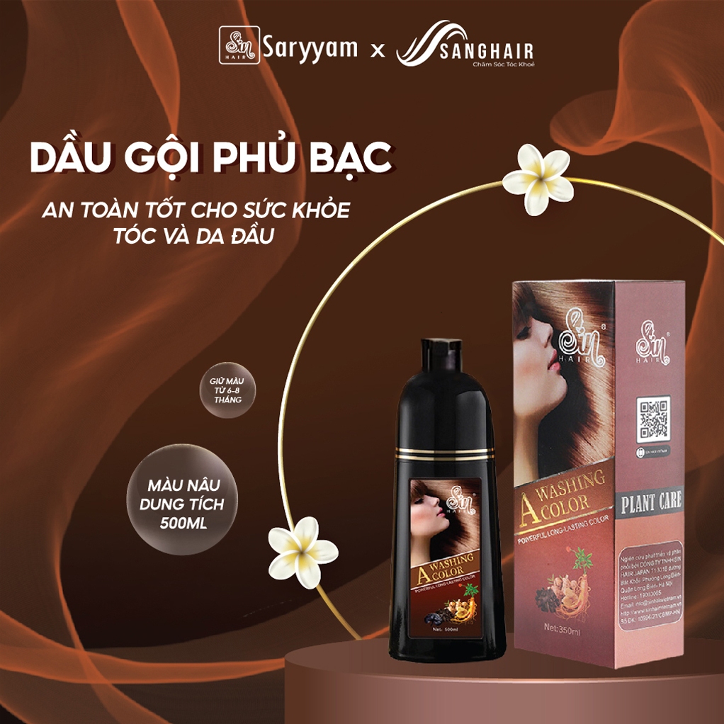 Dầu gội phủ bạc sin hair màu nâu không hoá chất, phủ bạc ngay lần đầu tiên chai 500ml