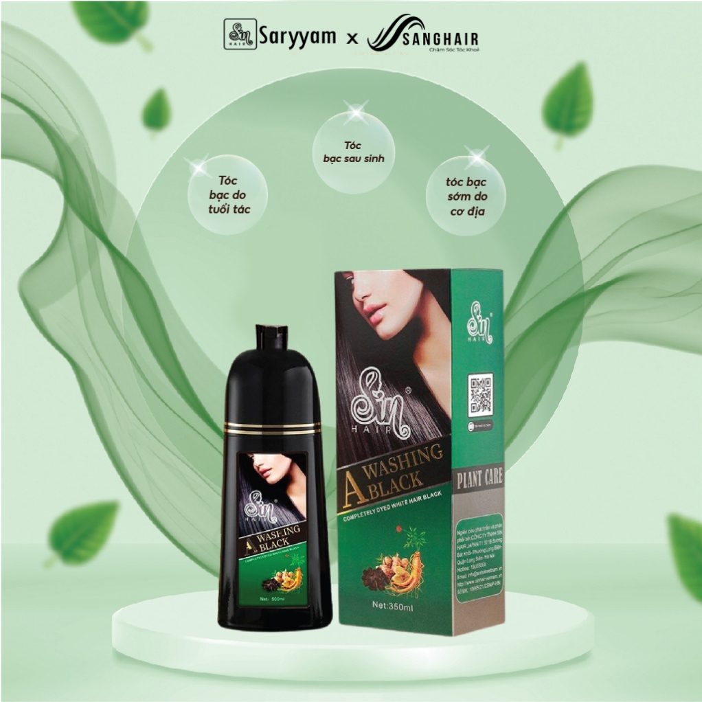 Dầu gội phủ bạc sin hair màu đen không hoá chất, phủ bạc ngay lần đầu tiên chai 500ml