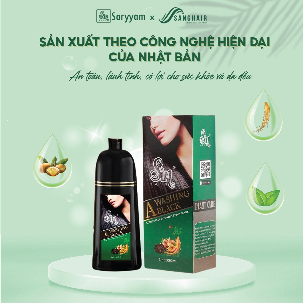 Dầu gội phủ bạc sin hair màu đen không hoá chất, phủ bạc ngay lần đầu tiên chai 500ml