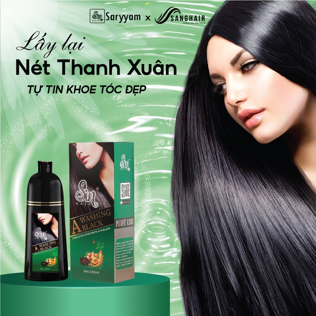 Dầu gội phủ bạc sin hair màu đen không hoá chất, phủ bạc ngay lần đầu tiên chai 500ml