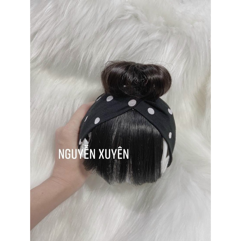 Turban tóc giả/ băng đô tóc búi 1 chỏm cho bé